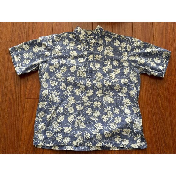 Reyn Spooner Hawaiian Shirt Large Blue Floral Pineapple Short Sleeve Classic Fit - Picture 8 of 12